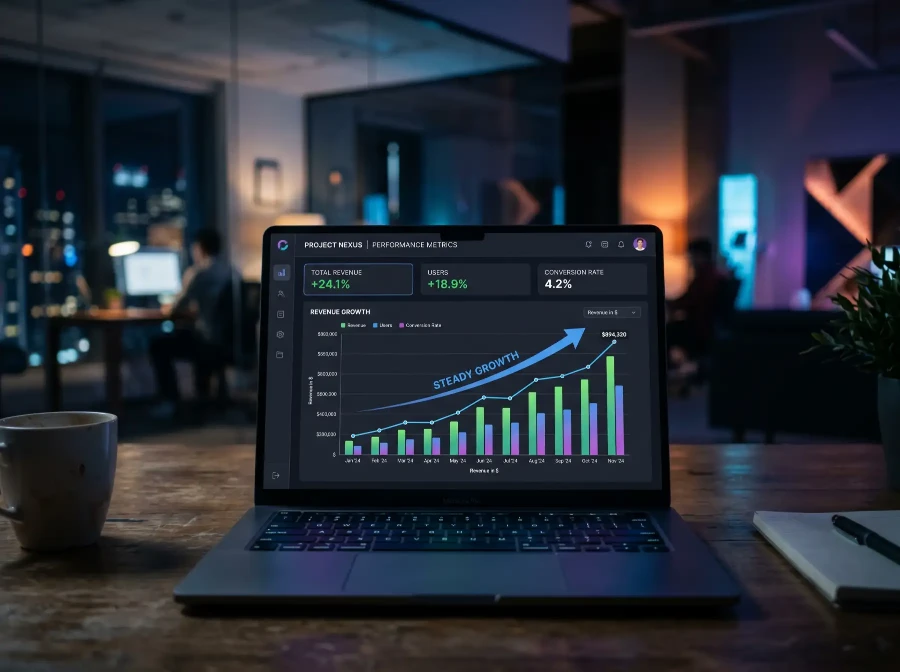 Leistungsdiagramm auf Laptop mit aufsteigender Kurve