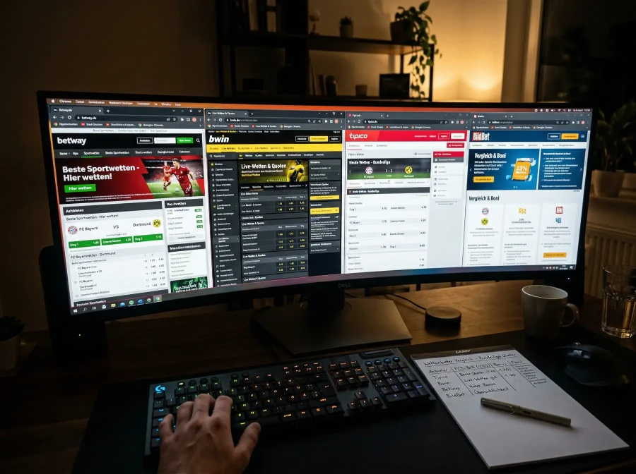 Mehrere Browser-Tabs mit verschiedenen Buchmacher-Quoten auf Bildschirm