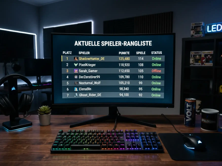 Digitale Rangliste auf Bildschirm mit Snooker-Spielernamen