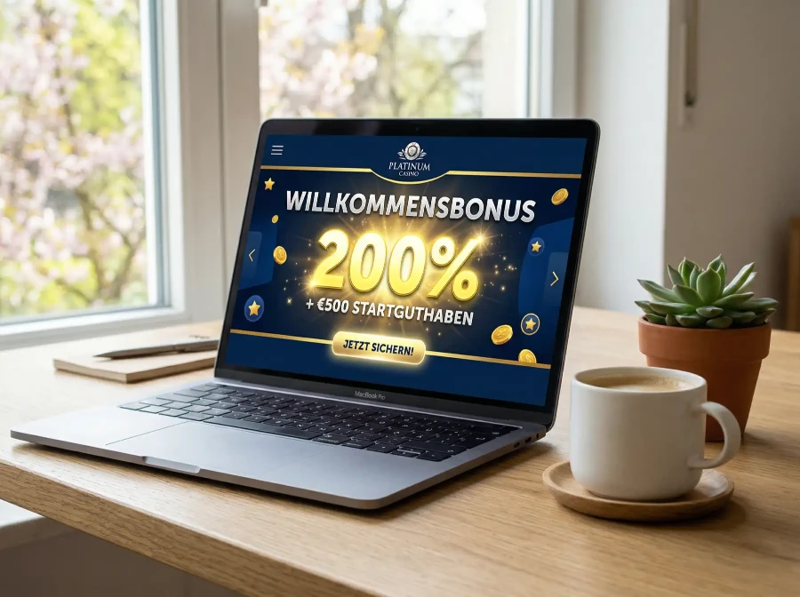 Willkommensbonus-Banner auf Laptop mit Prozentzeichen